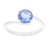 Elegant round blue sapphire sterling silver ring showcasing a sparkling gemstone, perfect for sophisticated style.